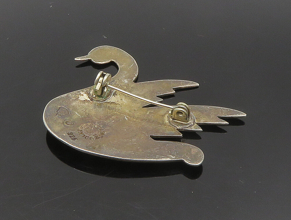JOSE FLORES MEXICO 925 Sterling Silver  Vintage Enamel Swan Brooch Pin  BP9314