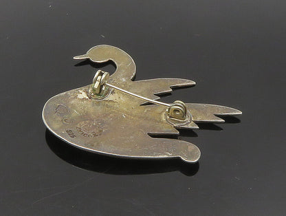 JOSE FLORES MEXICO 925 Sterling Silver  Vintage Enamel Swan Brooch Pin  BP9314