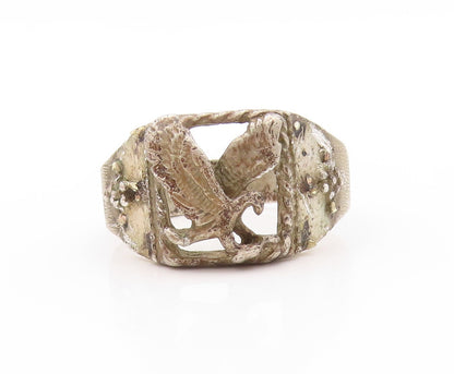 925 Sterling Silver Vintage Ring Antique American Eagle Cutout  Sz 13.5  RG33012