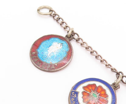 925 Sterling Silver Vintage Bracelet Antique Dangling Bermuda Map  BT11137
