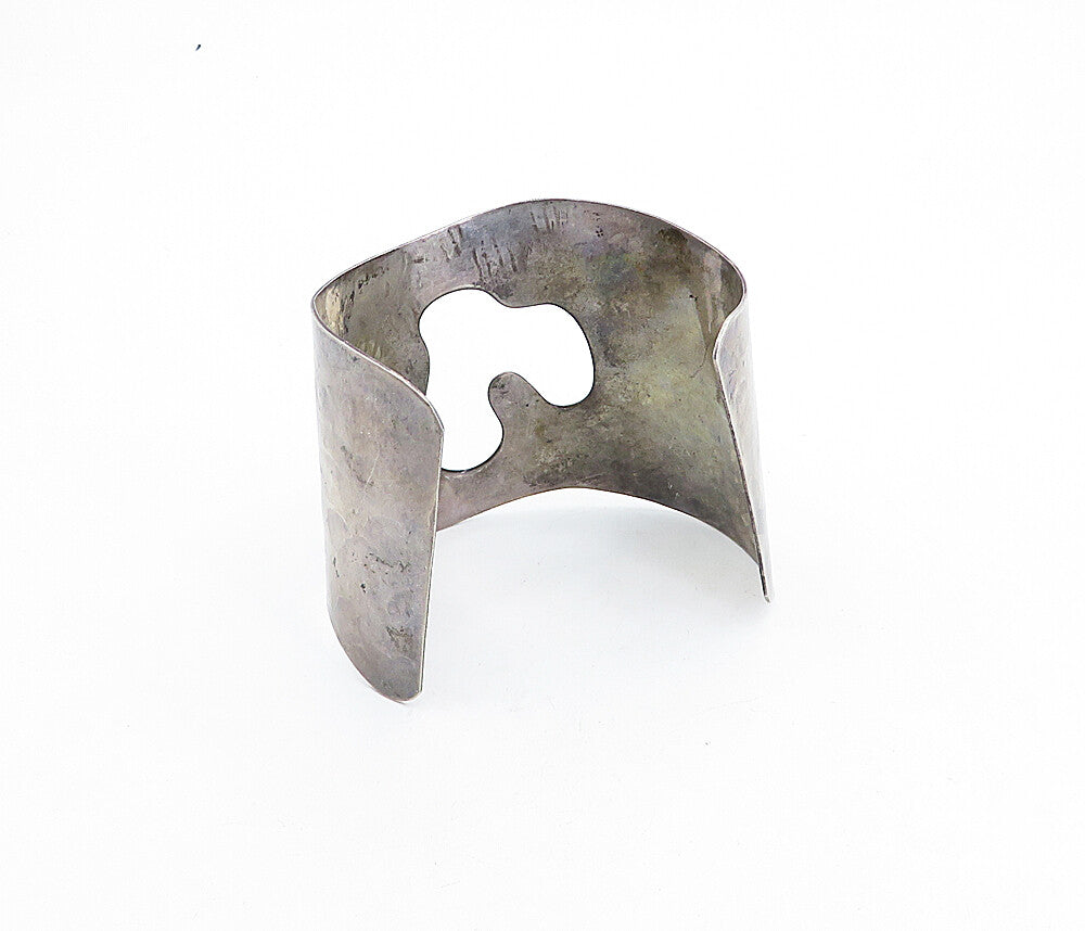 925 Sterling Silver  Vintage Modernist Dark Tone Cutout Cuff Bracelet  BT1515
