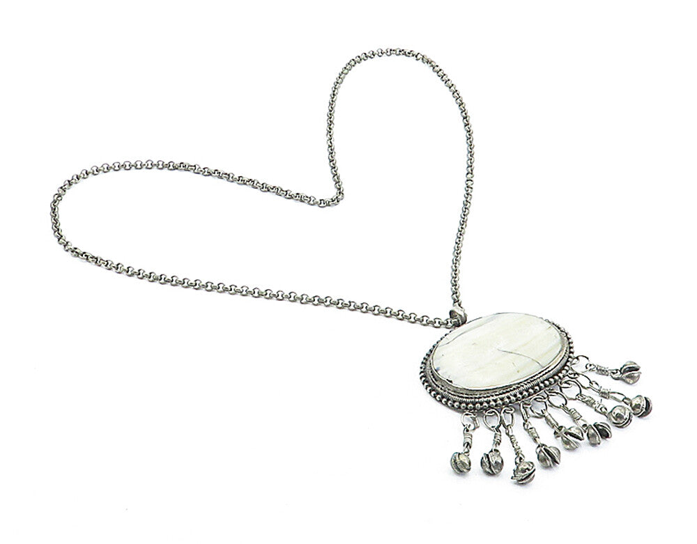 925 Sterling Silver  Vintage Antique Mother Of Pearl Chain Necklace  NE1078
