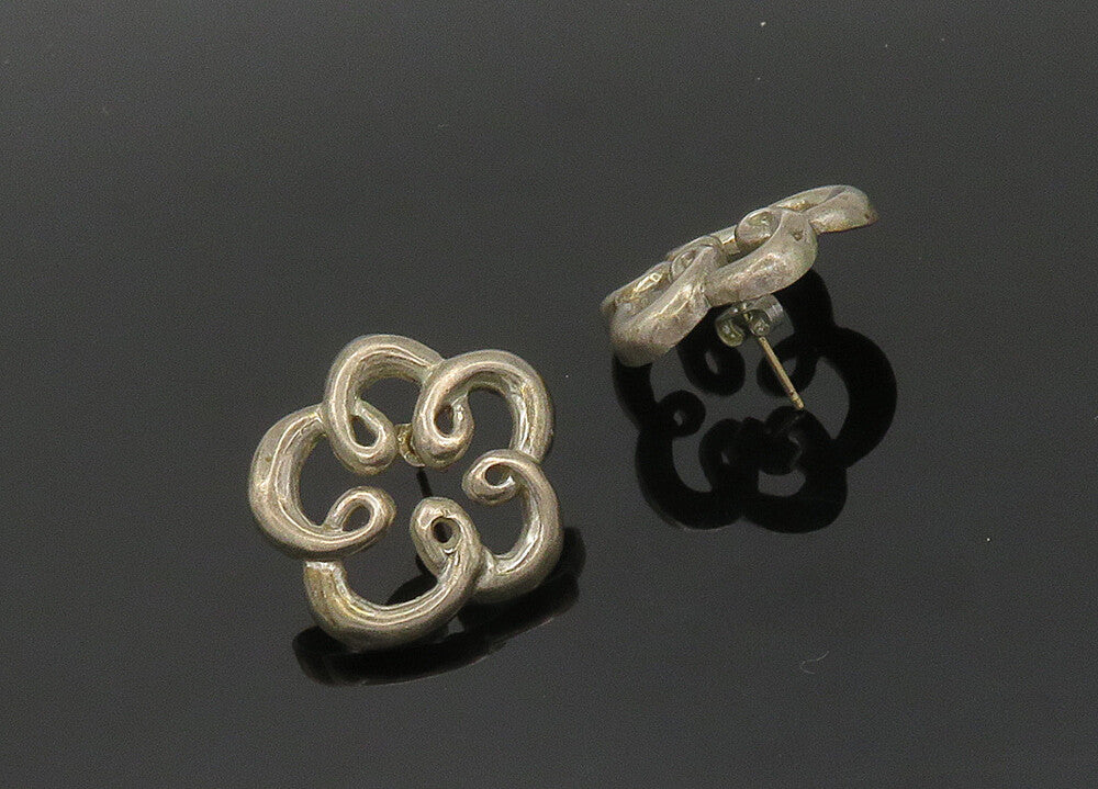 925 Sterling Silver & 14K GOLD  Vintage Open Flower Motif Drop Earrings EG9897