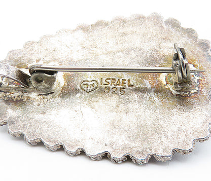 ISRAEL 925 Sterling Silver  Vintage Eilat Stone Twist Border Brooch Pin BP2749