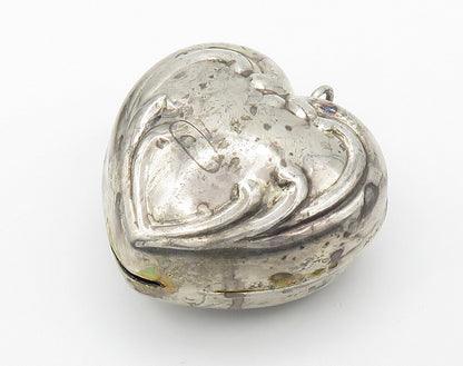 925 Sterling Silver  Vintage Hollow Love Heart Pendant (CHIMES)  PT12598