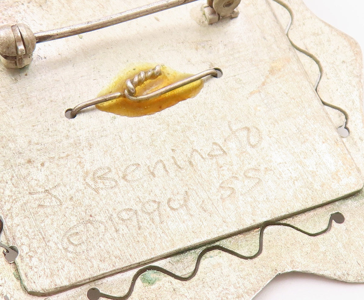 J. BENINATO 925 Silver  Vintage Wire Wrapped Stone Framed Brooch Pin  BP3668