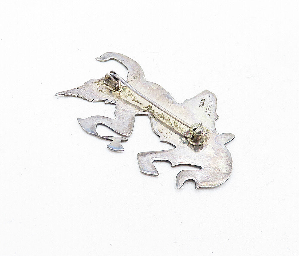 SIAM 925 Sterling Silver  Vintage Shiny Etched Niello Dancer Brooch Pin BP2048