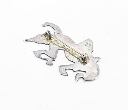 SIAM 925 Sterling Silver  Vintage Shiny Etched Niello Dancer Brooch Pin BP2048