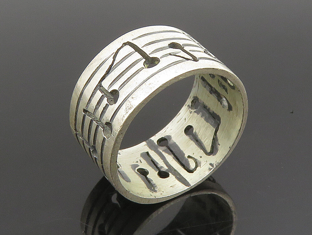 925 Sterling Silver  Vintage Open Musical Notes Band Ring Sz 7  RG24629