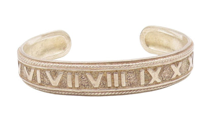 925 Sterling Silver Vintage Bracelet Bold Roman Numerals Rope Edge Cuff  BT11564