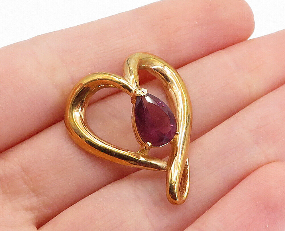 925 Sterling Silver  Tear Drop Amethyst Gold Plated Love Heart Pendant  PT3307