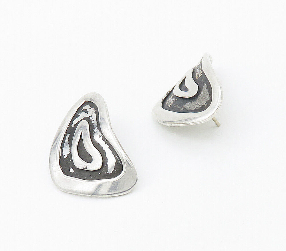 925 Sterling Silver  Vintage Oxidized Modernist Design Drop Earrings  EG8713