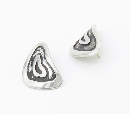 925 Sterling Silver  Vintage Oxidized Modernist Design Drop Earrings  EG8713