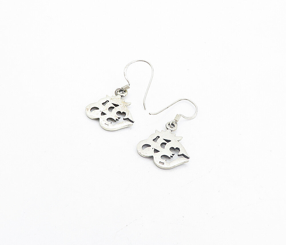 925 Sterling Silver  Vintage Om Spiritual Symbol Dangle Earrings  EG3495