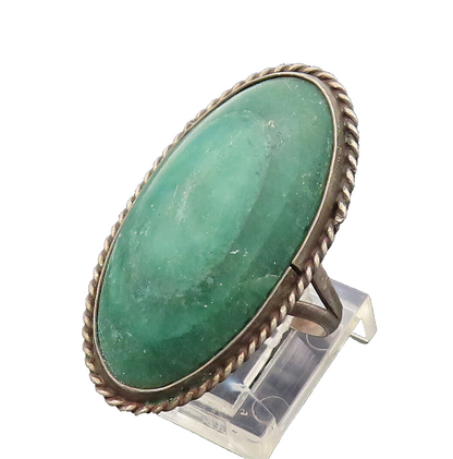 MEXICO 925 Silver  Vintage Cabochon Malachite Cocktail Ring Sz 8.5  RG26458