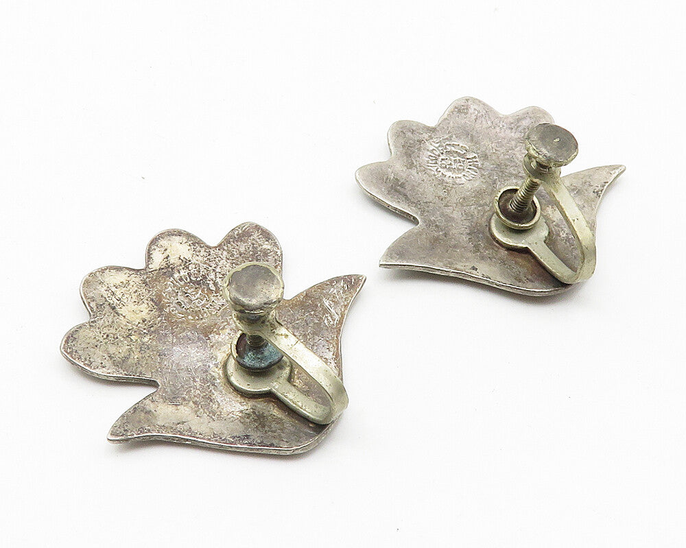 MEXICO 925 Silver  Vintage Abalone Flower Motif Non Pierce Earrings  EG5840