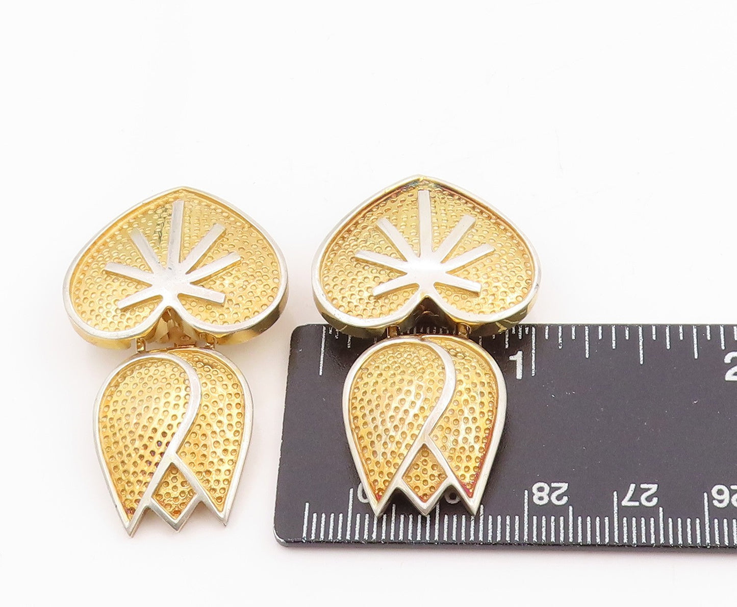 925 Sterling Silver Vintage Earrings Gold Plated Tulip Love Heart Clips  EG13735
