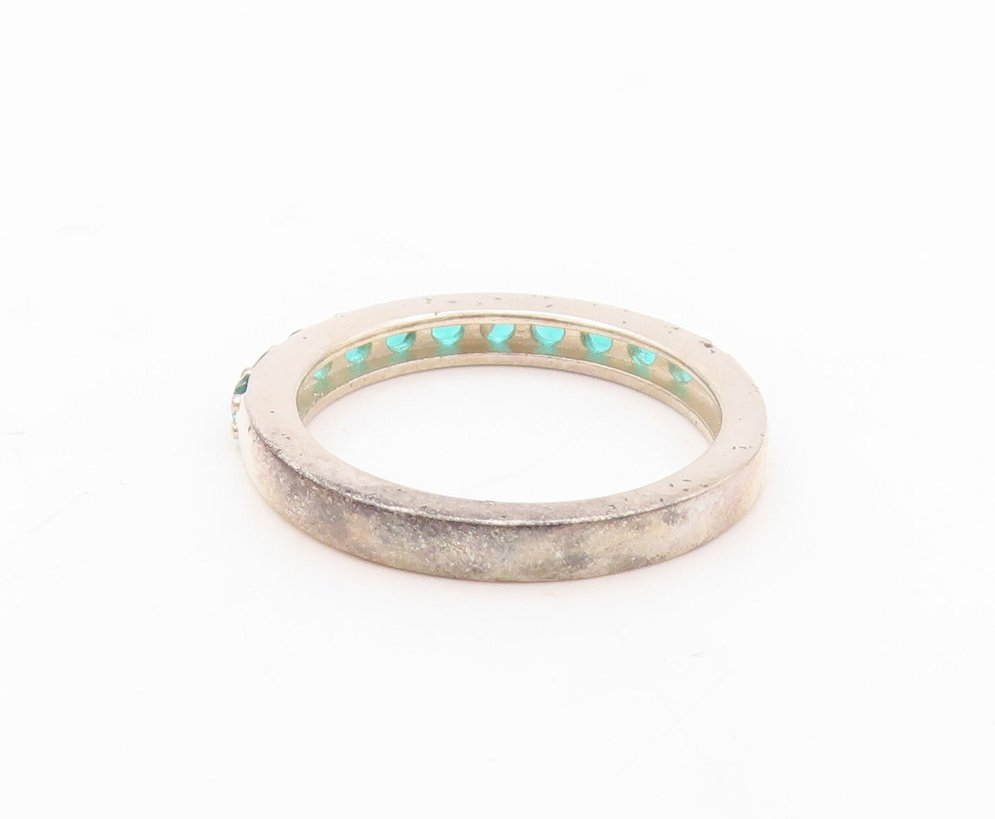 925 Sterling Silver Vintage Ring Minimalist Round Green CZ Band  Sz 7  RG30850