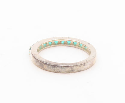 925 Sterling Silver Vintage Ring Minimalist Round Green CZ Band  Sz 7  RG30850