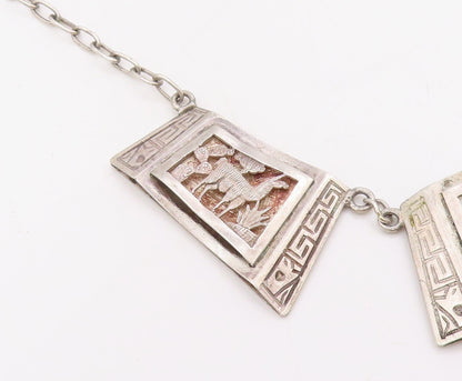 925 Sterling Silver Vintage Necklace Carved Storyteller Panel Choker   NE4684