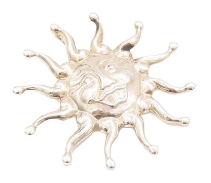 925 Sterling Silver Vintage Brooch Pin CAROLYN POLLACK Carved Sun Face  BP10808