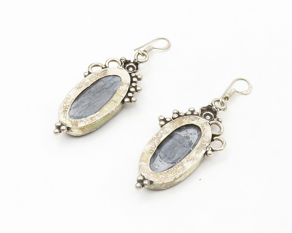 925 Sterling Silver  Vintage Grey Jasper Bubble Detail Dangle Earrings  EG7002