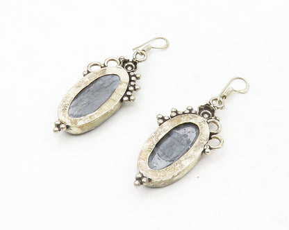 925 Sterling Silver  Vintage Grey Jasper Bubble Detail Dangle Earrings  EG7002