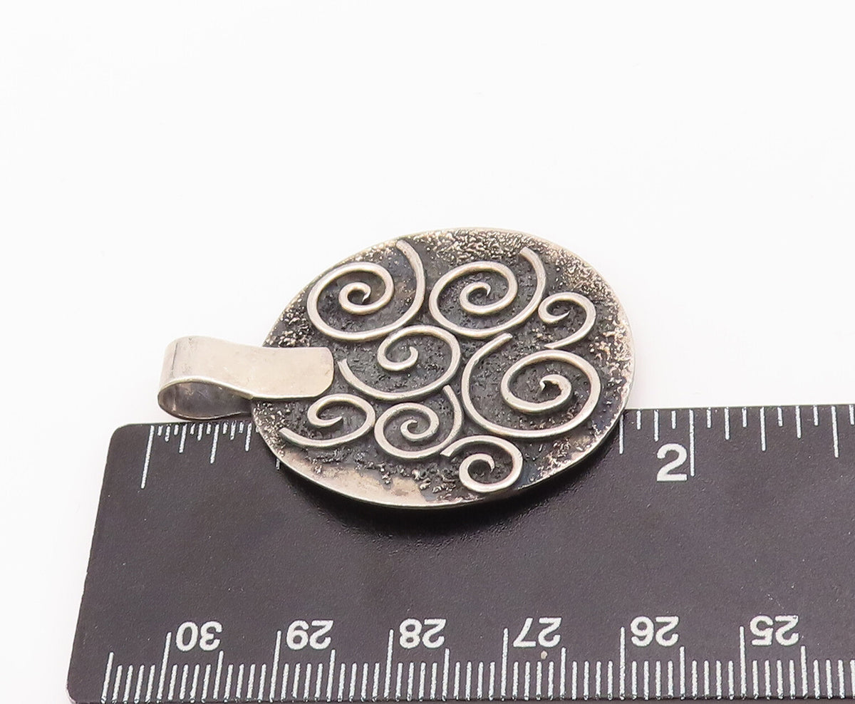 925 Sterling Silver Vintage Pendant Designer Swirled Spirals Carved  PT23058