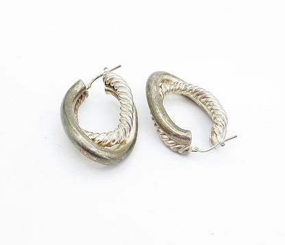 925 Sterling Silver  Vintage Dark Tone Hollow Twist Hoop Earrings  EG2743