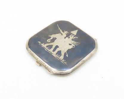 SIAM 925 Sterling Silver Vintage Niello Enamel Dancer Compact Mirror  TR2507
