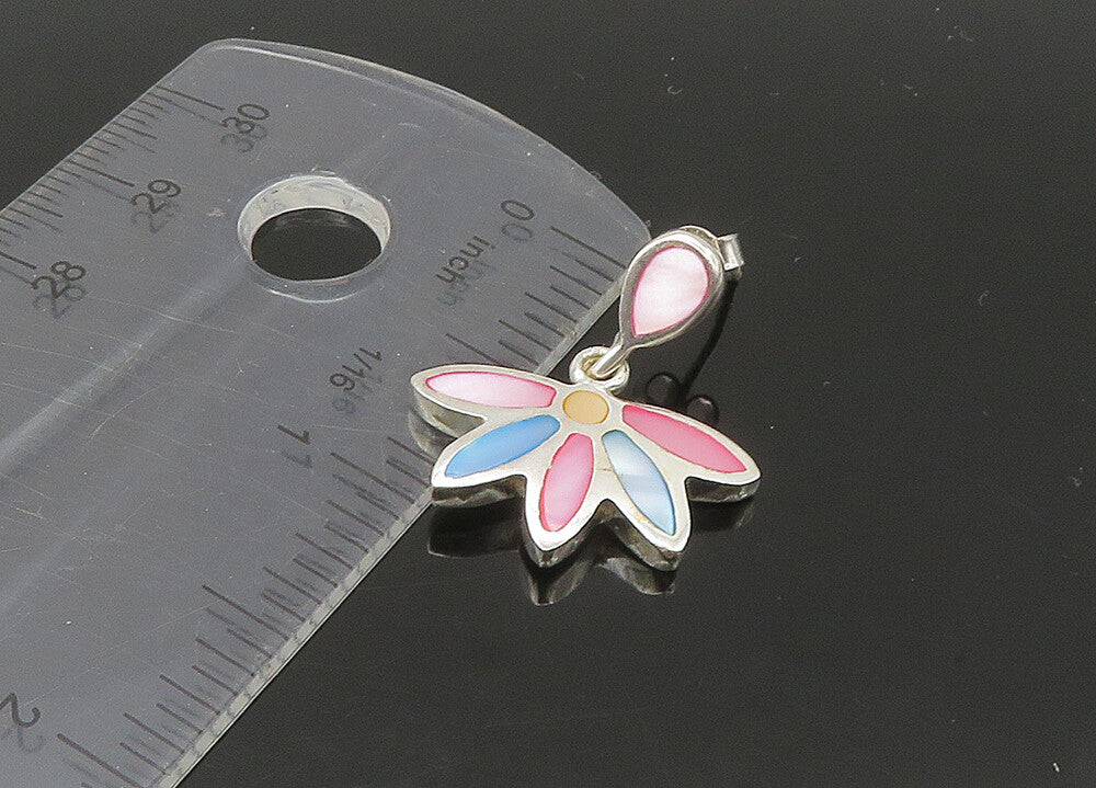 925 Sterling Silver  Vintage Mother Of Pearl Floral Dangle Earrings  EG11054