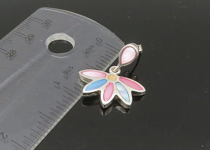 925 Sterling Silver  Vintage Mother Of Pearl Floral Dangle Earrings  EG11054