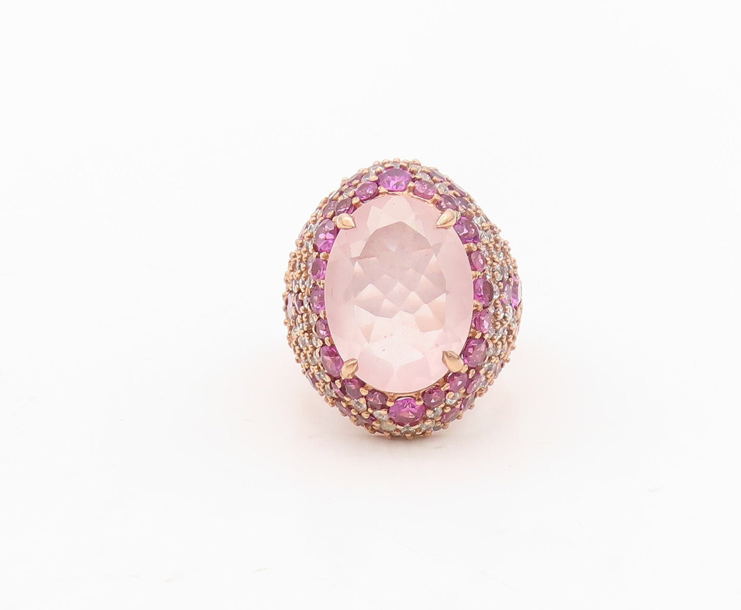 925 Sterling Silver Vintage Ring Rose Gold Plated Pink Gemstones Sz 6.5  RG30247