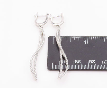 925 Sterling Silver Vintage Earrings CZ Pave Modernist Twisted Dangle  EG14228