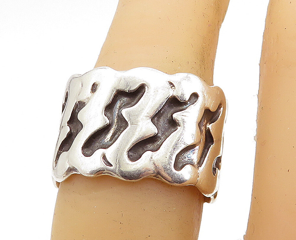 MEXICO 925 Silver Vintage Oxidized Pattern Shiny Wavy Band Ring Sz 7 RG7410