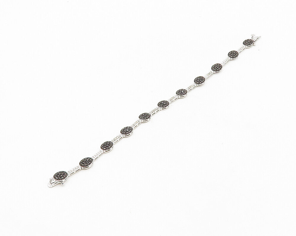 925 Sterling Silver  Genuine Diamonds Two Tone Bar Chain Bracelet  BT7357