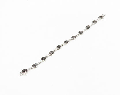 925 Sterling Silver  Genuine Diamonds Two Tone Bar Chain Bracelet  BT7357