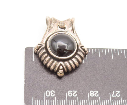925 Sterling Silver  Vintage Round Cabochon Onyx Puffy Carved Pendant  PT22342