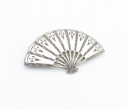 SIAM 925 Sterling Silver  Vintage Enamel Coated Hand Fan Brooch Pin  BP2410