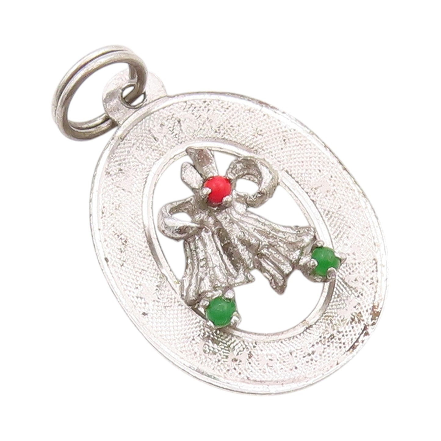 925 Sterling Silver Vintage Pendant Gemstone Cutout Christmas Bells  PT24565