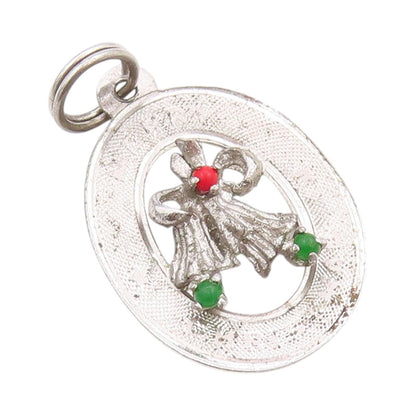 925 Sterling Silver Vintage Pendant Gemstone Cutout Christmas Bells  PT24565