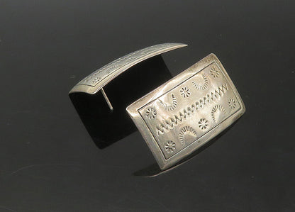 925 Sterling Silver  Vintage Shiny Etched Pattern Square Drop Earrings EG10915