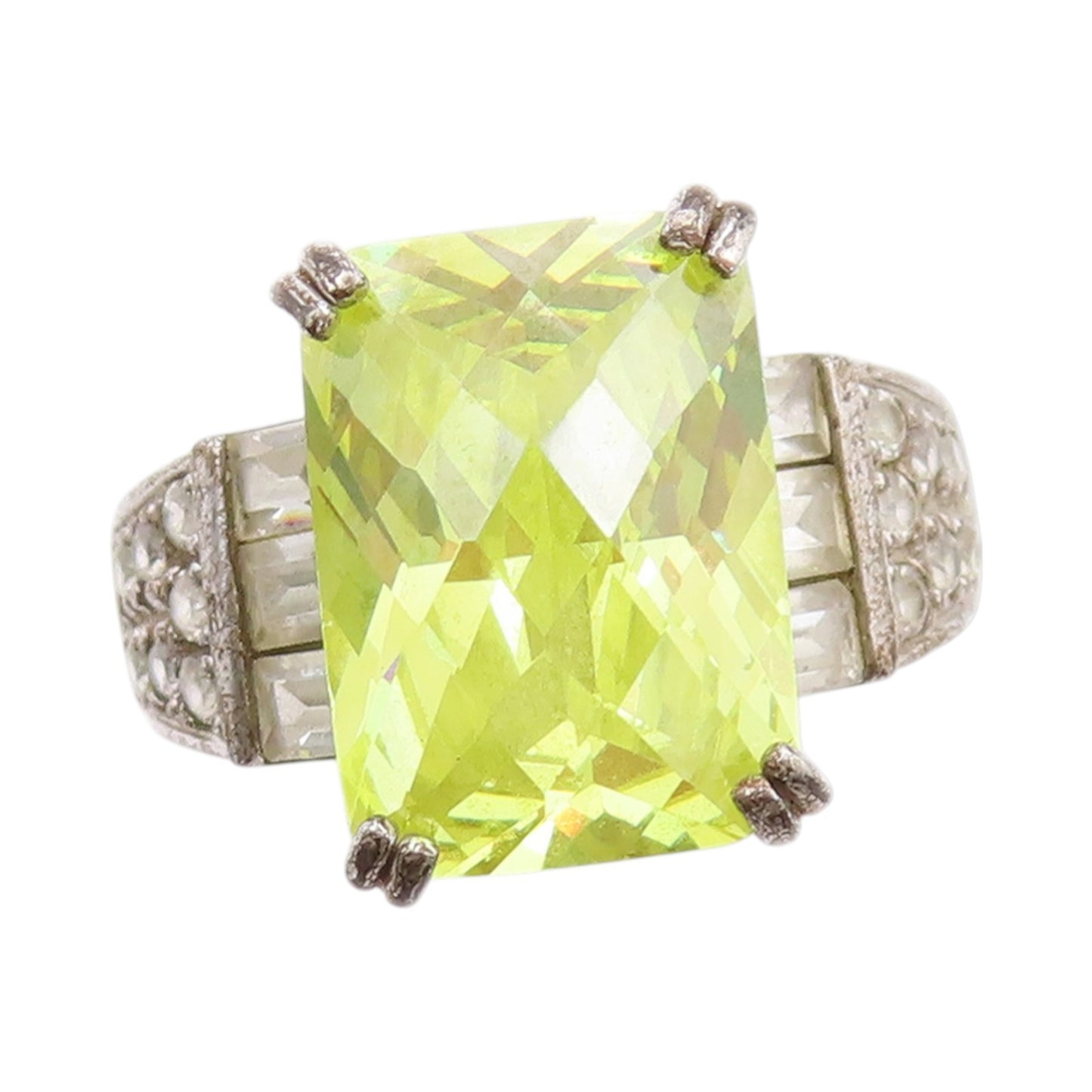 925 Sterling Silver Vintage Ring Green CZ & White Topaz Band  Sz 8  RG33369
