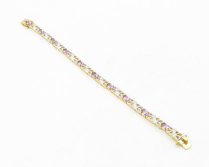 925 Sterling Silver Genuine Diamonds & Amethyst Two Tone Chain Bracelet  BT5120