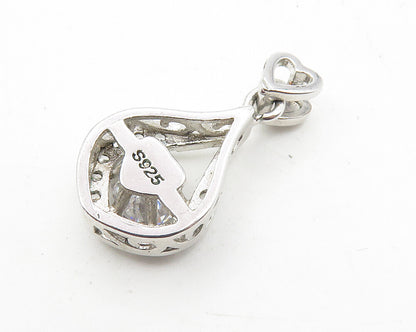 925 Sterling Silver  Sparkling Cubic Zirconia Open Tear Drop Pendant  PT8087
