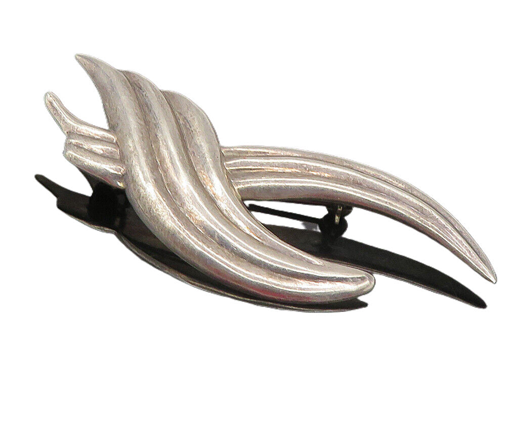 925 Sterling Silver  Vintage Shiny Fluted Wings Design Brooch Pin  BP3508