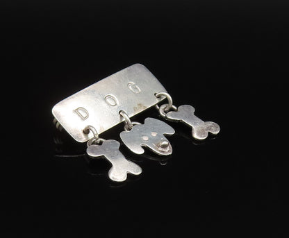 A&J HARVEY 925 Silver  Vintage Engraved Dog & Bones Charm Brooch Pin  BP9722
