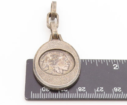 925 Sterling Silver Vintage Pendant Antique US Buffalo Head Nickel Coin  PT26151