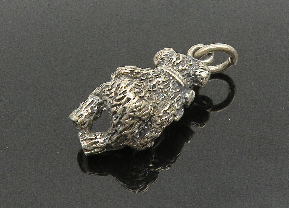 925 Sterling Silver  Vintage Petite Believe Etched Teddy Bear Pendant  PT15749