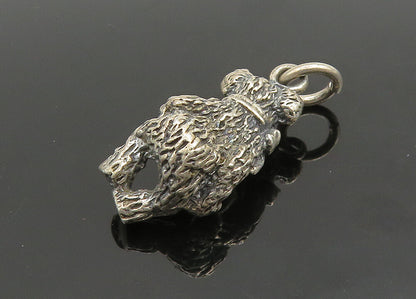 925 Sterling Silver  Vintage Petite Believe Etched Teddy Bear Pendant  PT15749